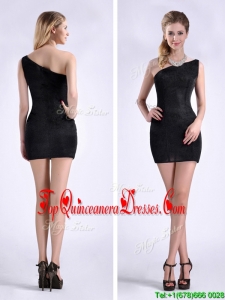 New Style Black One Shoulder Column Dama Dress with Zipper Up