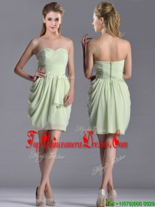 Popular Ruched Decorated Bodice Short Dama Dress in Yellow Green