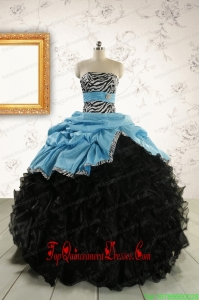 2015 Custom Made Ruffles White Quinceanera Dresses with Zebra