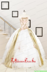 Cheap Strapless White Quinceaneras Dresses with Appliques
