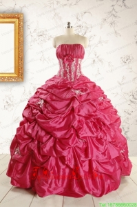 Custom Made Appliques Coral Red Quinceanera Dress with Strapless