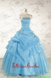Custom Made Aqua Blue Quinceanera Dresses with Appliques for 2015