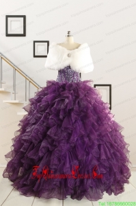 2015 Custom Made Beading and Ruffles Quinceanera Dresses in Purple
