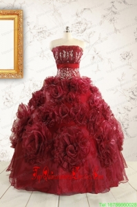 Custom Made Quinceanera Dresses with Hand Made Flowers for 2015