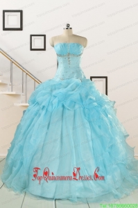 2015 Custom Made Aqua Blue Quinceanera Dresses with Beading