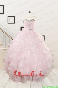 2015 Custom Made Baby Pink Quinceanera Dresses with Beading and Ruffles