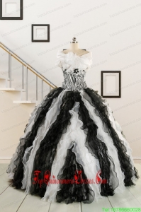 2015 Custom Made Black and White Sweetheart Dress for Quinceanera with Ruffles