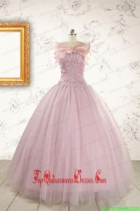 2015 Custom Made Light Pink Appliques Strapless Sweet 16 Dresses with Wrap