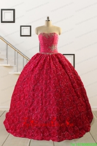 2015 Custom Made Special Fabric Beading Sweet 16 Dress in Coral Red