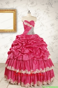 Custom Made Appliques Sweet 15 Dresses in Coral Red
