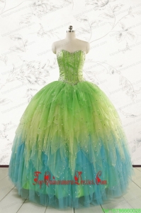 2015 Custom Made Beading and Ruffles Quinceanera Dresses in Multi-color