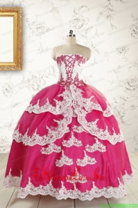 2015 Custom Made Hot Pink Quinceanera Dresses with Appliques