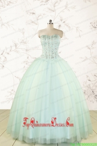 Custom Made 2015 Light Blue Sweet 15 Dresses with Beading