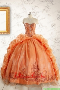 Custom Made Appliques Brush Train Quinceanera Dresses in Orange
