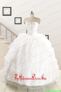 Custom Made Appliques White Brush Train Quinceanera Dresses for 2015