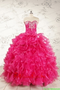 Custom Made Hot Pink Sweet 15 Dresses with Appliques and Ruffles