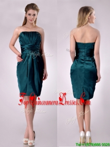 Exclusive Column Ruched Decorated Bodice Dama Dress in Hunter Green