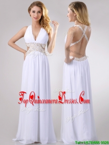 Beautiful Deep V Neckline Dama Dress with Beaded Decorated Criss Cross