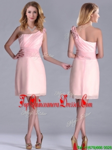 Exquisite One Shoulder Side Zipper Dama Dress in Baby Pink