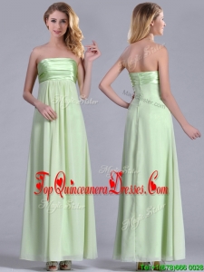 Latest Strapless Yellow Green Chiffon Dama Dress in Ankle Length