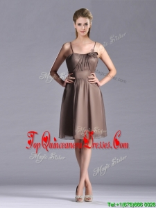 Popular Chiffon Brown Short Dama Dress with Spaghetti Straps