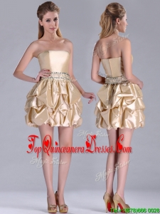 Beautiful Strapless Beaded and Bubble Short Dama Dress in Champagne