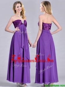 Cheap Beaded Decorated V Neck Chiffon Dama Dress in Eggplant Purple