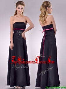 Classical Black Ankle Length Dama Dress with Hot Pink Belt