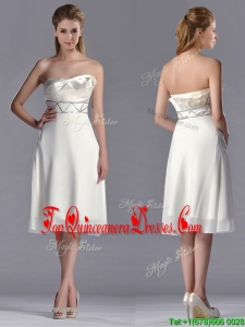 Fashionable Beaded Decorated Waist Chiffon Dama Dress in Tea Length