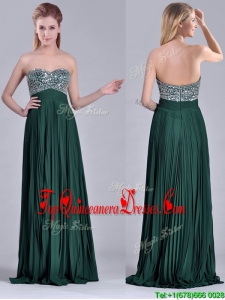 Popular Brush Train Beaded Bust and Pleated Dama Dress in Hunter Green