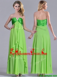 Pretty Beaded Decorated V Neck Spring Green Dama Dress in Ankle Length