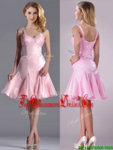Lovely Beaded Bust Straps Short Dama Dress in Baby Pink