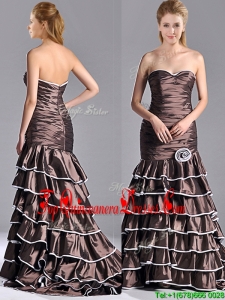 Luxurious Mermaid Ruffled Layers Dama Dress with Brush Train