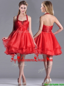 Modern Beaded Decorated Top and Halter Top Dama Dress in Organza
