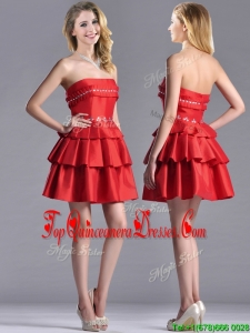 New Arrivals Red Strapless Dama Dress with Ruffled Layers and Beading