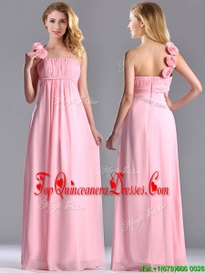New Style Baby Pink Dama Dress with Handcrafted Flowers Decorated One Shoulder