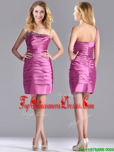 Popular Column Taffeta Dama Dress Beaded Decorated One Shoulder