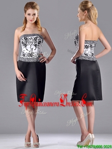 Column Strapless Knee-length Short Dama Dress with Embroidery