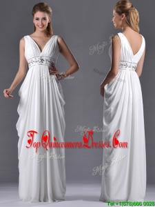 Elegant Empire V Neck Chiffon White Dama Dress for Graduation