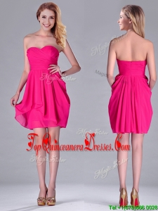 Simple Empire Sweetheart Chiffon Hot Pink Short Dama Dress for Homecoming
