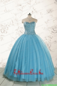 2015 Custom Made Ball Gown Beading Quinceanera Dress in Baby Blue