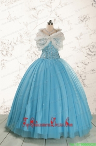 Custom Made Ball Gown 2015 Baby Blue Quinceanera Dresses with Sweetheart