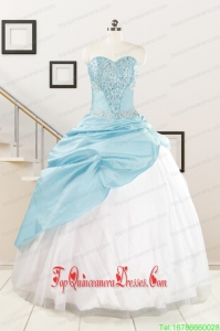 Custom Made Beading Blue and White Quinceanera Dresses for 2015