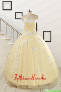 Custom Made Sweetheart Appliques Sweet 16 Dresses in Light Yellow