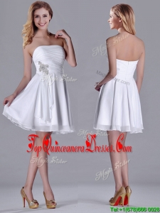 2016 Elegant Empire Strapless Beaded White Dama Dress in Chiffon