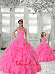 Beading Strapless Hot Pink Princesita Dress with Ruffles and Ruching