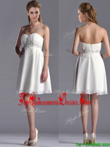 Beautiful Beaded Decorated Waist Chiffon Dama Dress in White