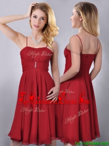 Cheap Spaghetti Straps Knee Length Chiffon Prom Dress in Red