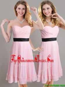 Discount Empire Pleated and Black Belted Dama Dress in Baby Pink