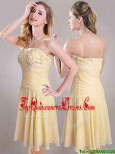 Elegant Applique Chiffon Yellow Short Dama Dress with Side Zipper